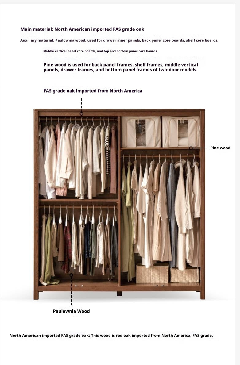 Oak Solid Wood Wardrobe with Recessed Groove Handles