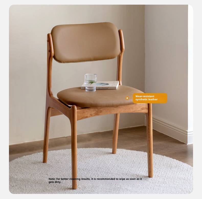 Set 4 pcs Cherry Solid Wood Vintage Dining Chairs Soft Bags Backrests