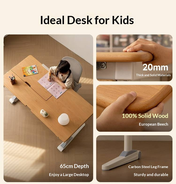 Beech Solid Wood Kids Raised and Lowered Study Table