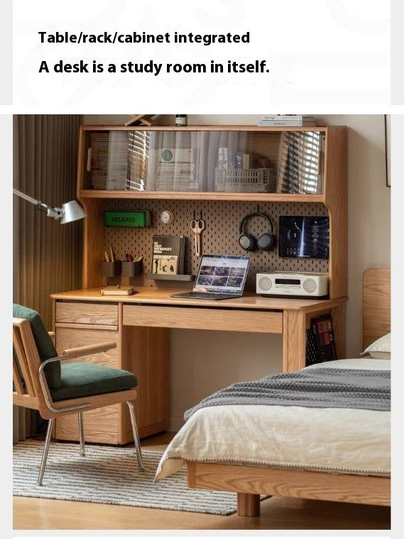 Oak Solid Wood Modern Computer Desk With Shelf
