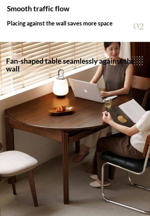 Black Walnut Solid Wood Retractable Round Dining Table