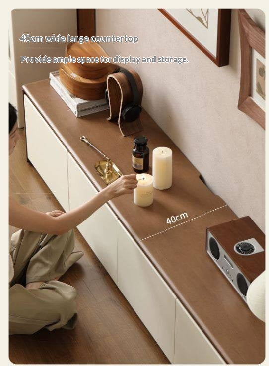 Solid RubberWood TV Console with Two-Tone Color Block Design and Full Pull-Out Drawers