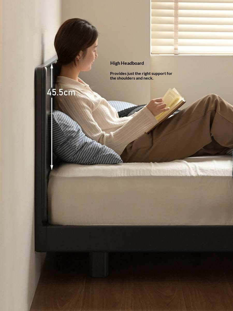 Rubberwood Solid Wood Bed — Modern Minimalist Large Slab Black Floating Bed