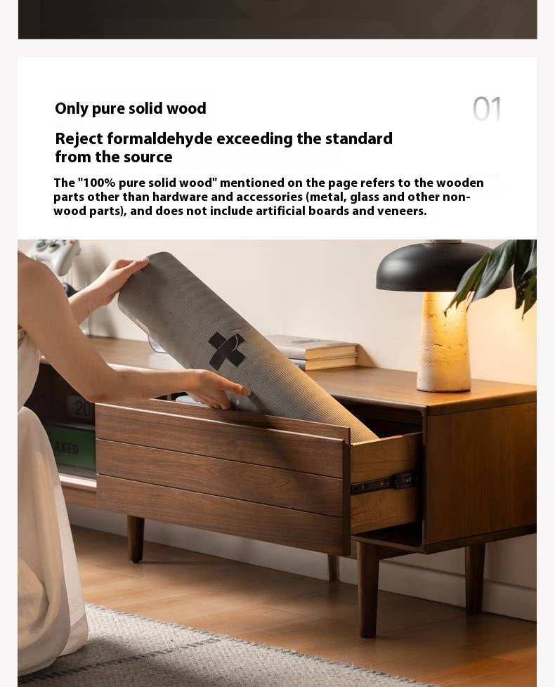 Black Walnut, Oak Solid Wood Sliding Doors TV Cabinet.