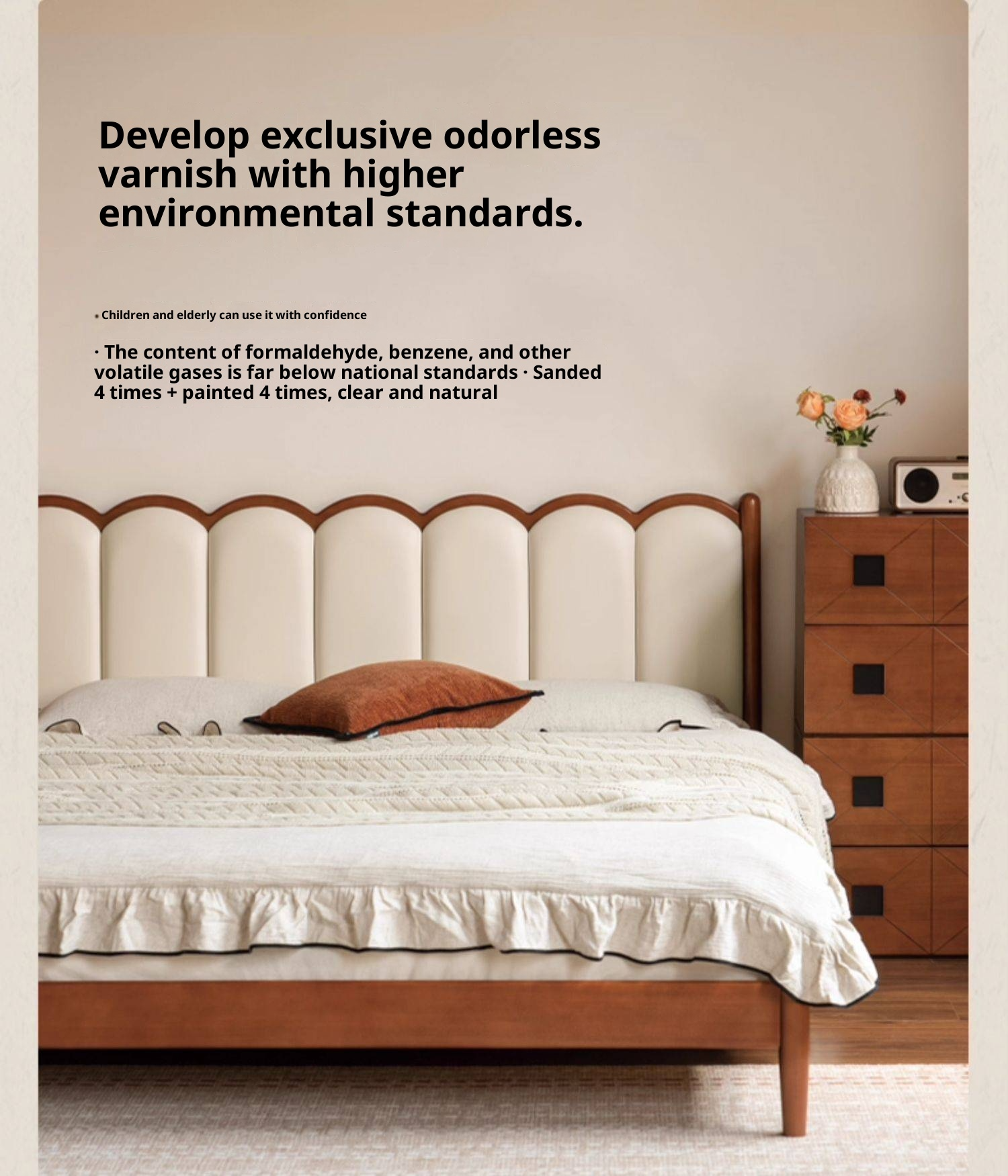 Poplar Solid Wood Bed, French Retro Style Piano Key Bed