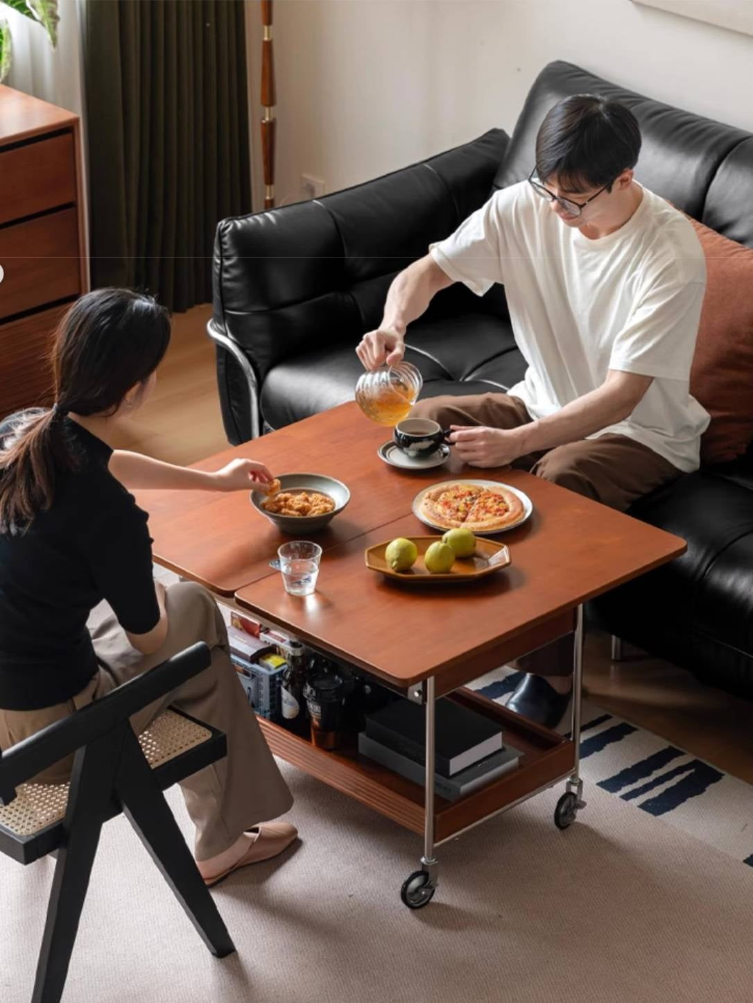 Poplar Solid Wood Middle Ancient Style Mobile Coffee Table