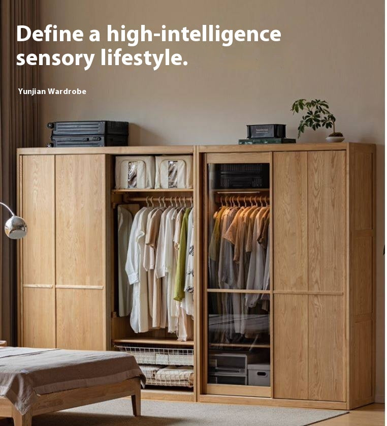 Ash Solid Wood Modern Wardrobe With Sliding Doors