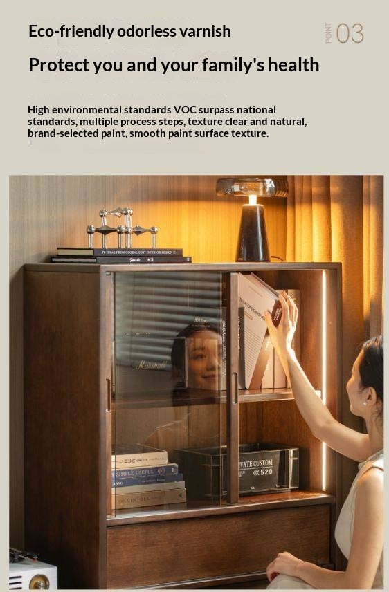 Sandalwood Solid Wood Tall Side Cabinet with Louvered Sliding Door and LED Lighting