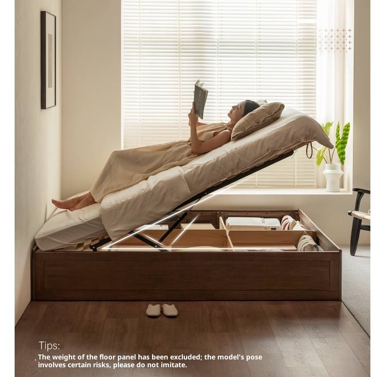 Black Walnut Solid Wood Italian Light Luxury Platform Bed, Headboard-Free Box Bed