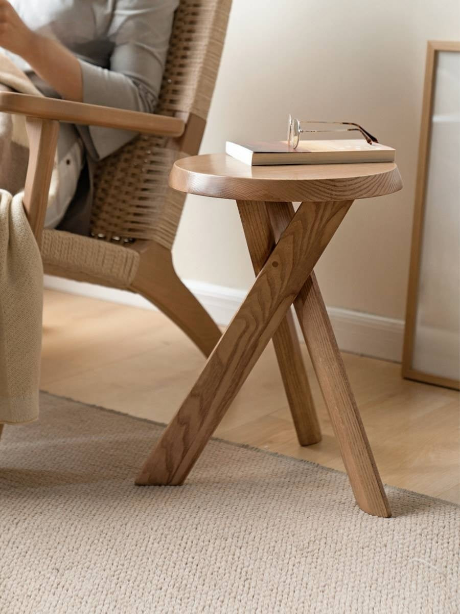 Ash Solid Wood White Wax Wood Side Table
