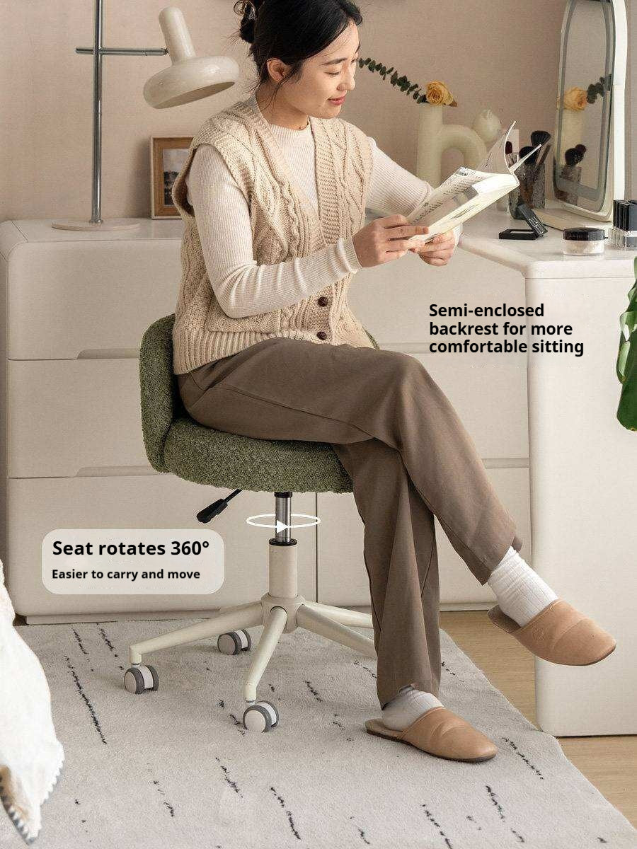 Eco-Leather, Imitation Sheepskin Adjustable Height Vanity Stool, Modern Minimalist Makeup Chair for Bedroom