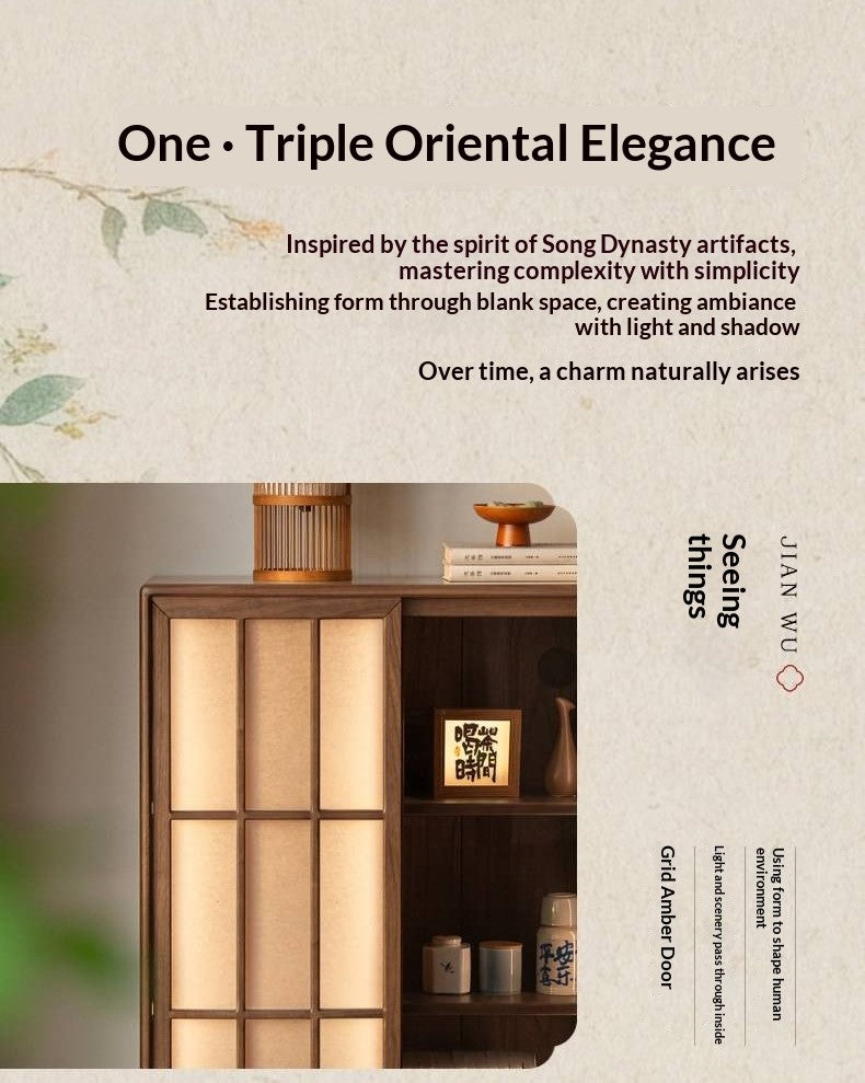 Black Walnut Solid Wood Sliding Door Side Cabinet