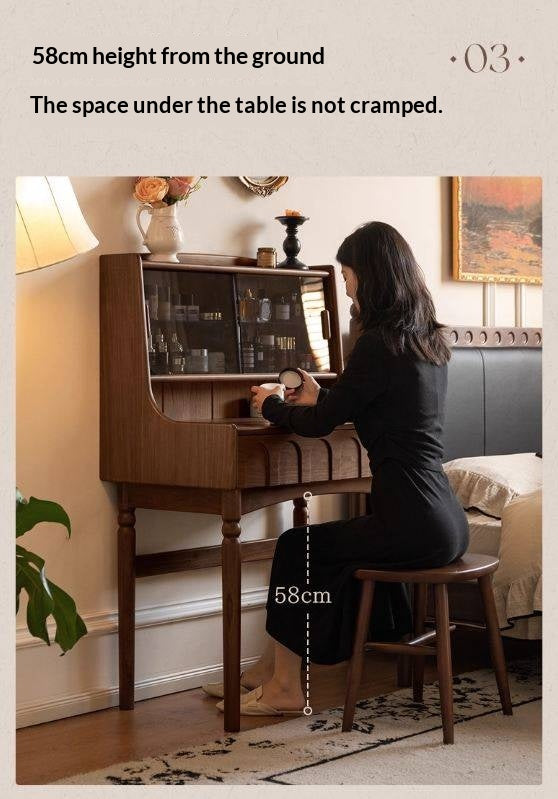 Black Walnut Solid Wood French Retro Multifunctional Vanity Table