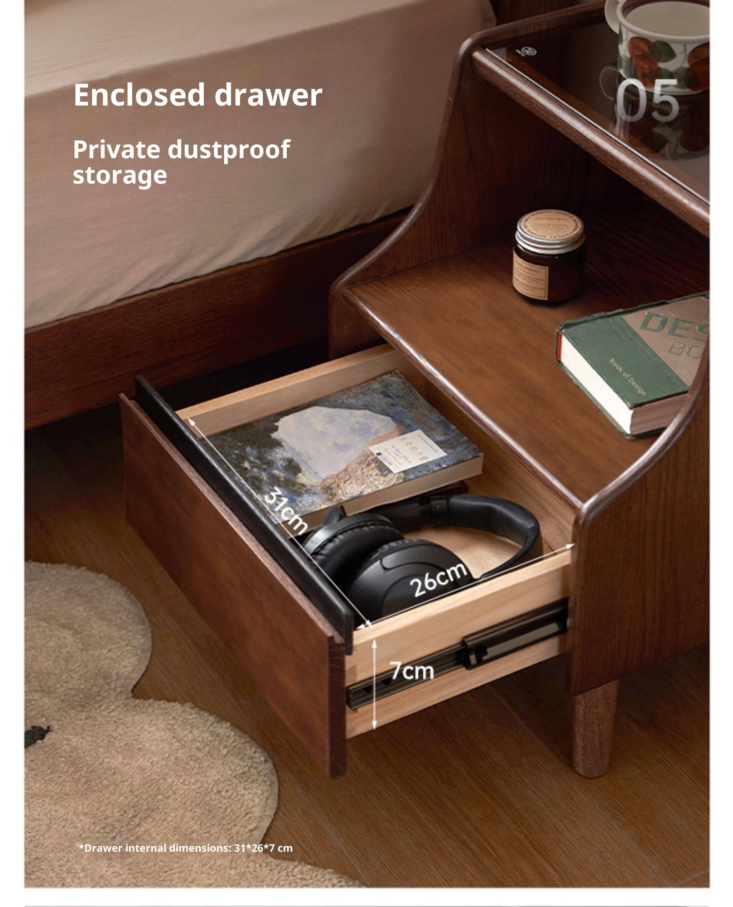 Solid Rubberwood, Oak Solid Wood Nightstand