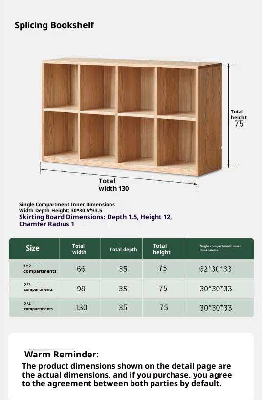 Oak, Solid Rubberwood, Ash Solid Wood Bookcase Free Combination Low Cabinet Floor-Standing Bookshelf