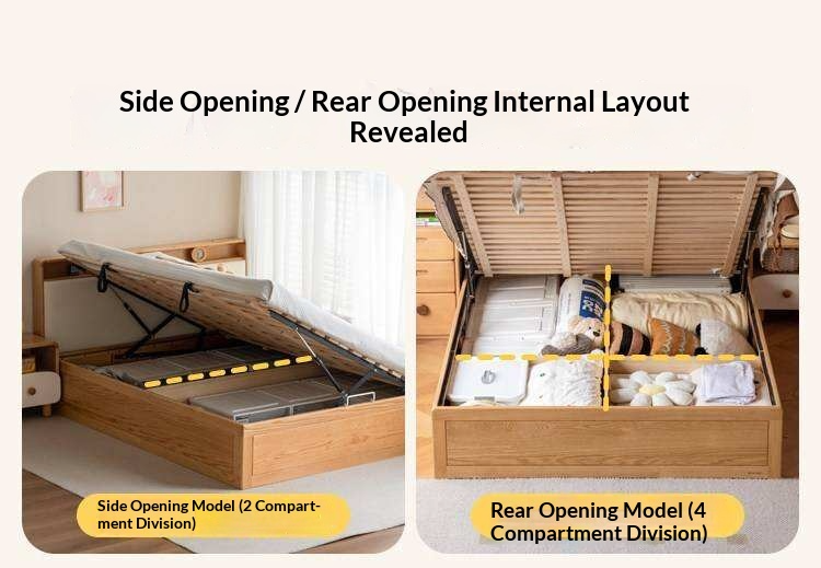 Oak Solid Wod Multifunctional Storage Bed with LED Light