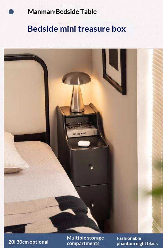 Solid RubberWood Ultra-Narrow Nightstand Storage Cabinet