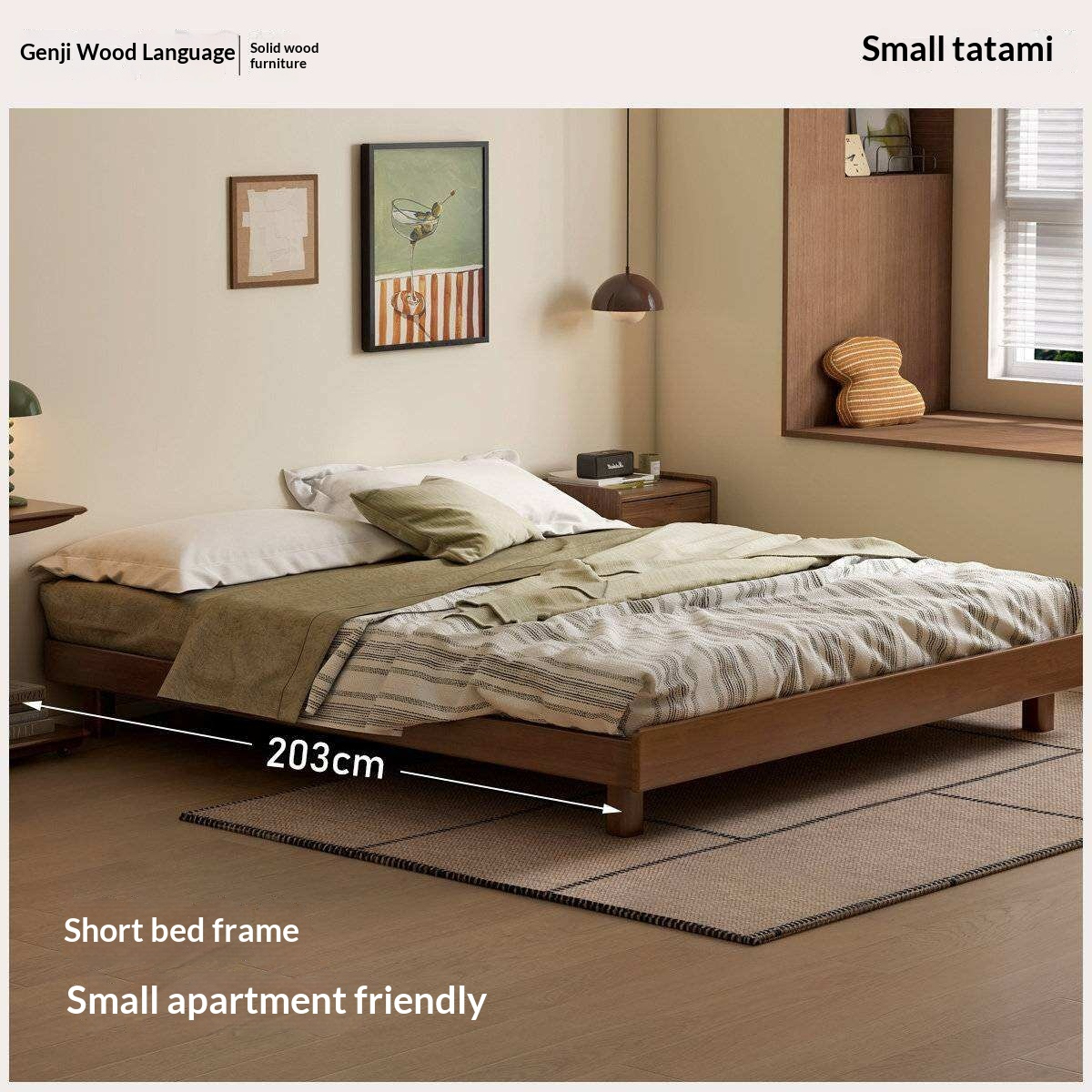 Rubberwood Solid Wood Modern Low Platform Bed Without Headboard