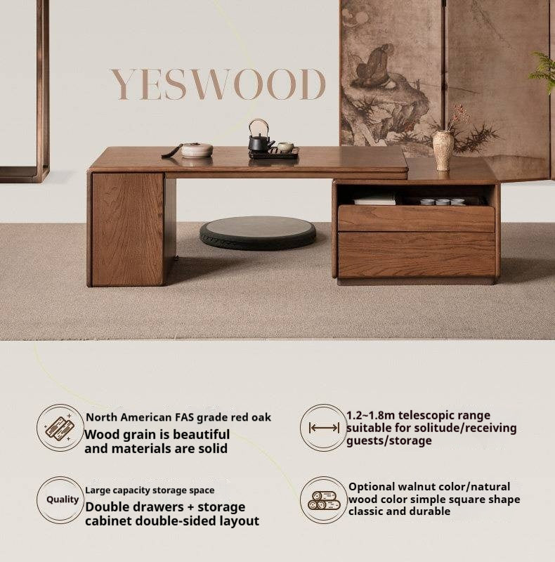 Oak Solid Wood Extendable Coffee Table with Storage