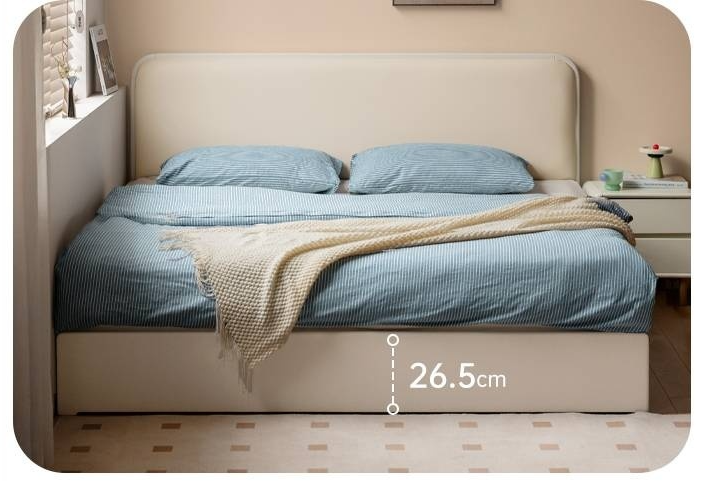 Rubberwood Solid Wood Bed Modern Minimalist Box Bed White Cream Style