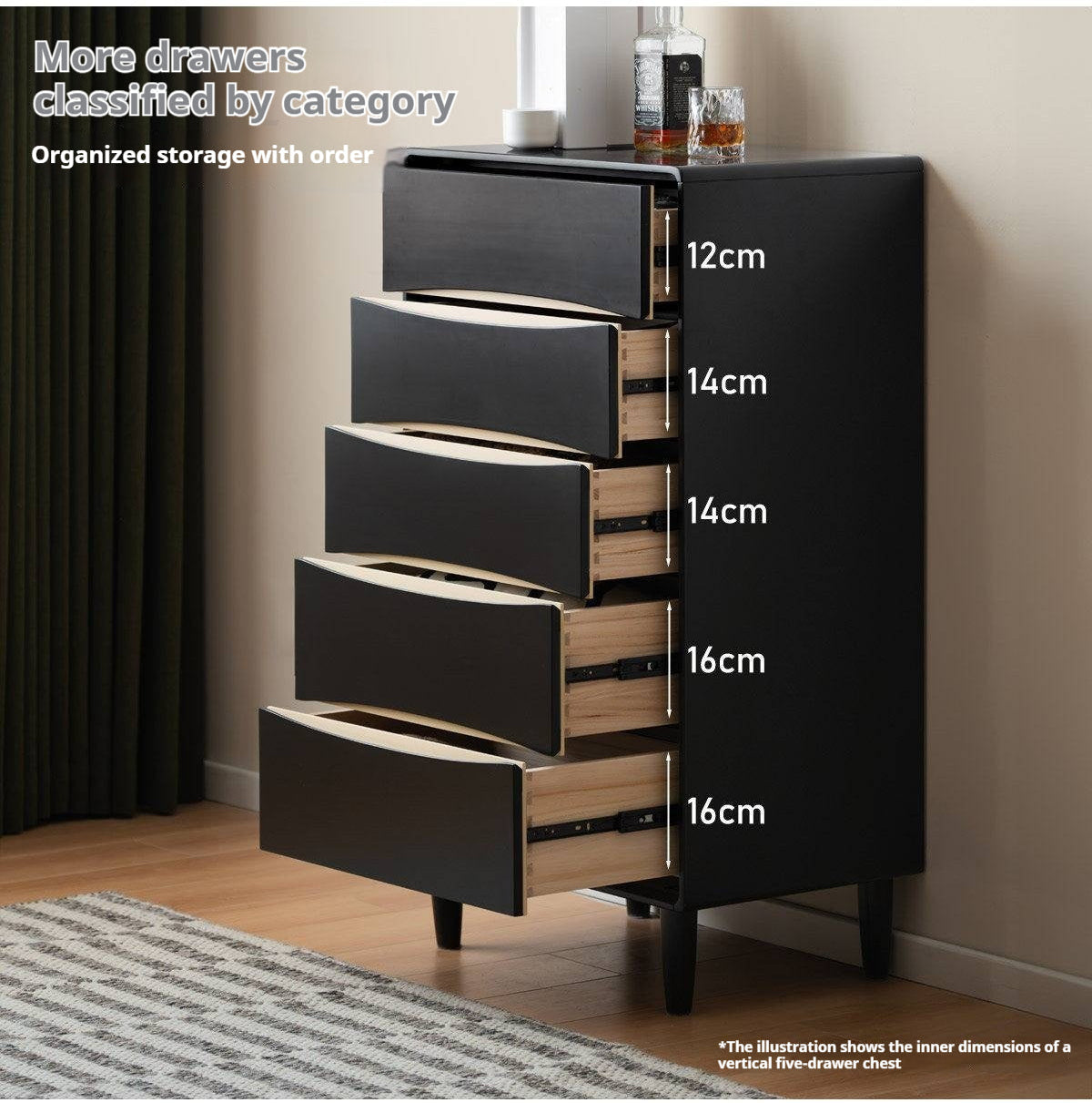 Solid Rubberwood Modern Drawer Cabinet.