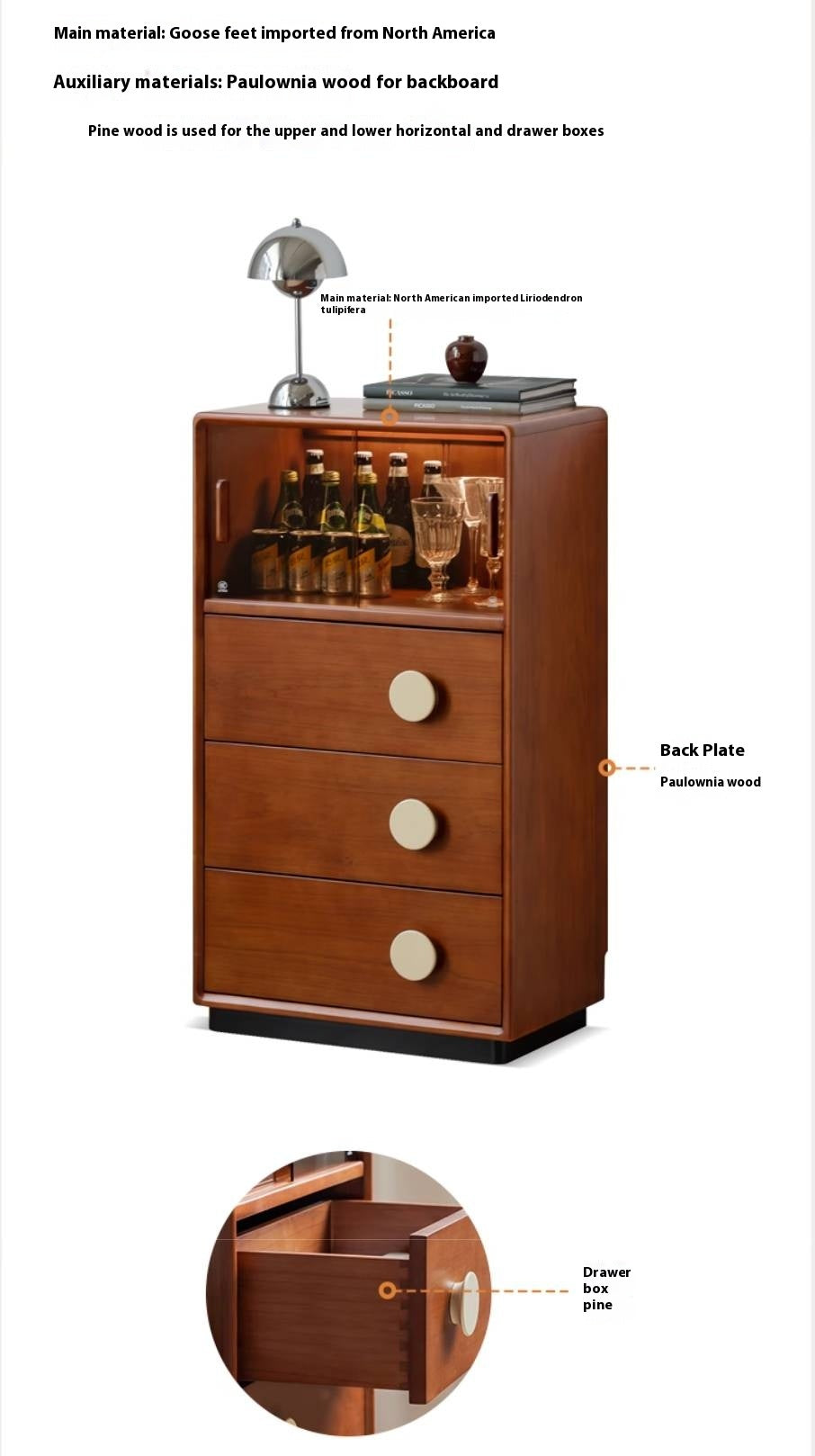 Poplar Solid Wood Middle Ages Side Cabinet.