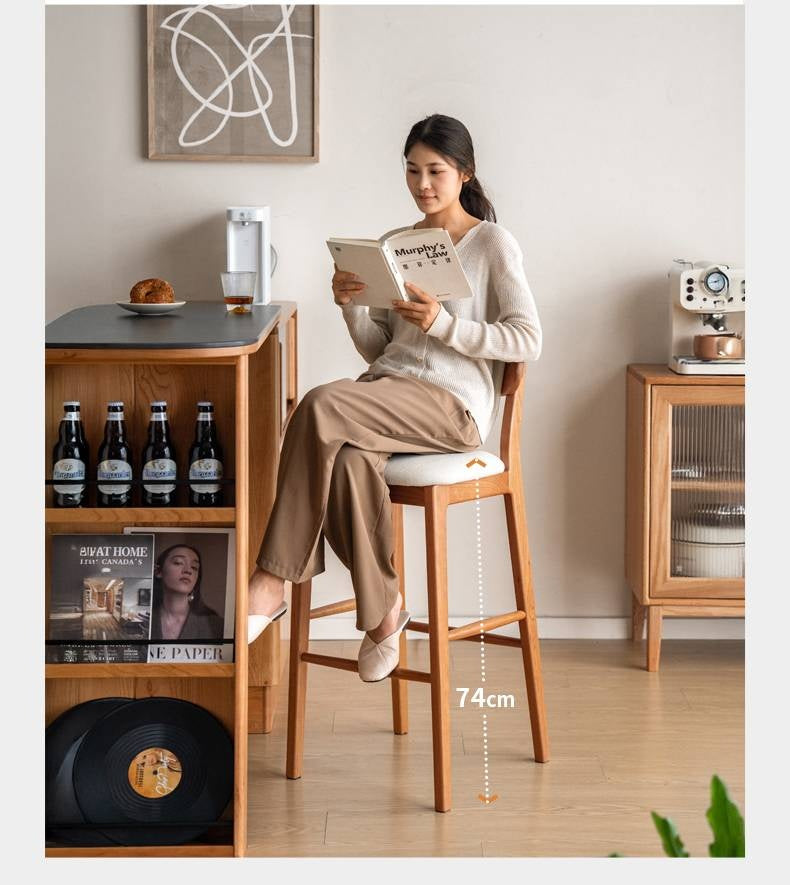 Set 3 pcs Cherry, Ash Solid Wood Modern Bar Stool