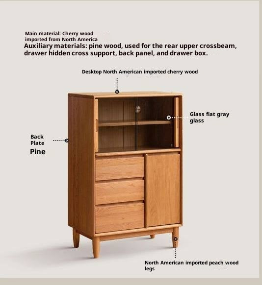 Cherry Solid Wood Mid-range Style Side Cabinet.
