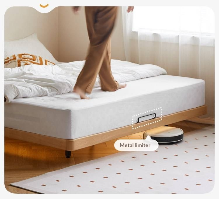 Beech Solid Wood Platform Bed, Headboard-Free Bed, Flush-Edge Floating Bed