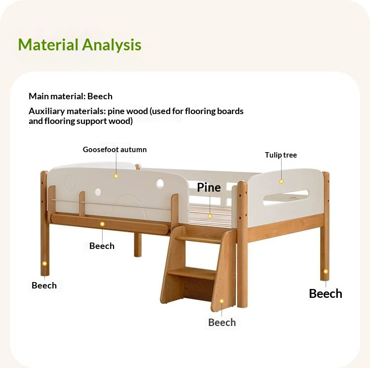 Beech Solid Wood Children's Multifunctional Storage Loft Bed