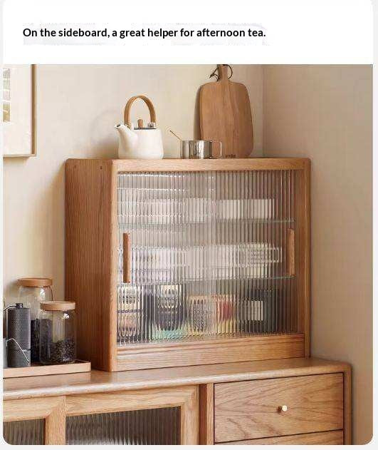 Oak, Cherry Solid Wood Desktop Locker Storage Cabinet Glass Sliding Door