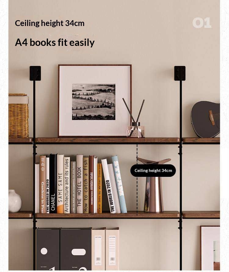 Oak Solid Wood Wall-Mounted Bookshelf Industrial Style