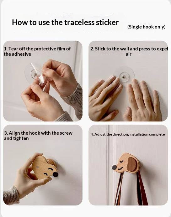 Beech, Black Walnut Solid Wood Puppy-Shaped Wall Hook with Cute Cartoon Design