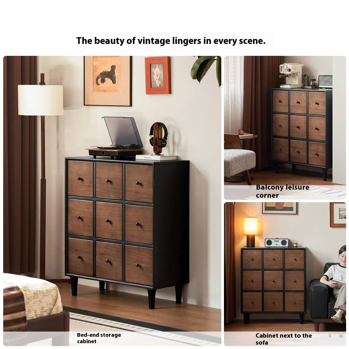 Black Walnut Solid Wood Italian Light Luxury Nine Drawer Drawer Cabinet