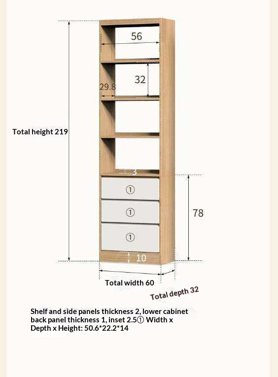 Oak Solid Wood Cream Wind Floor Bookshelves
