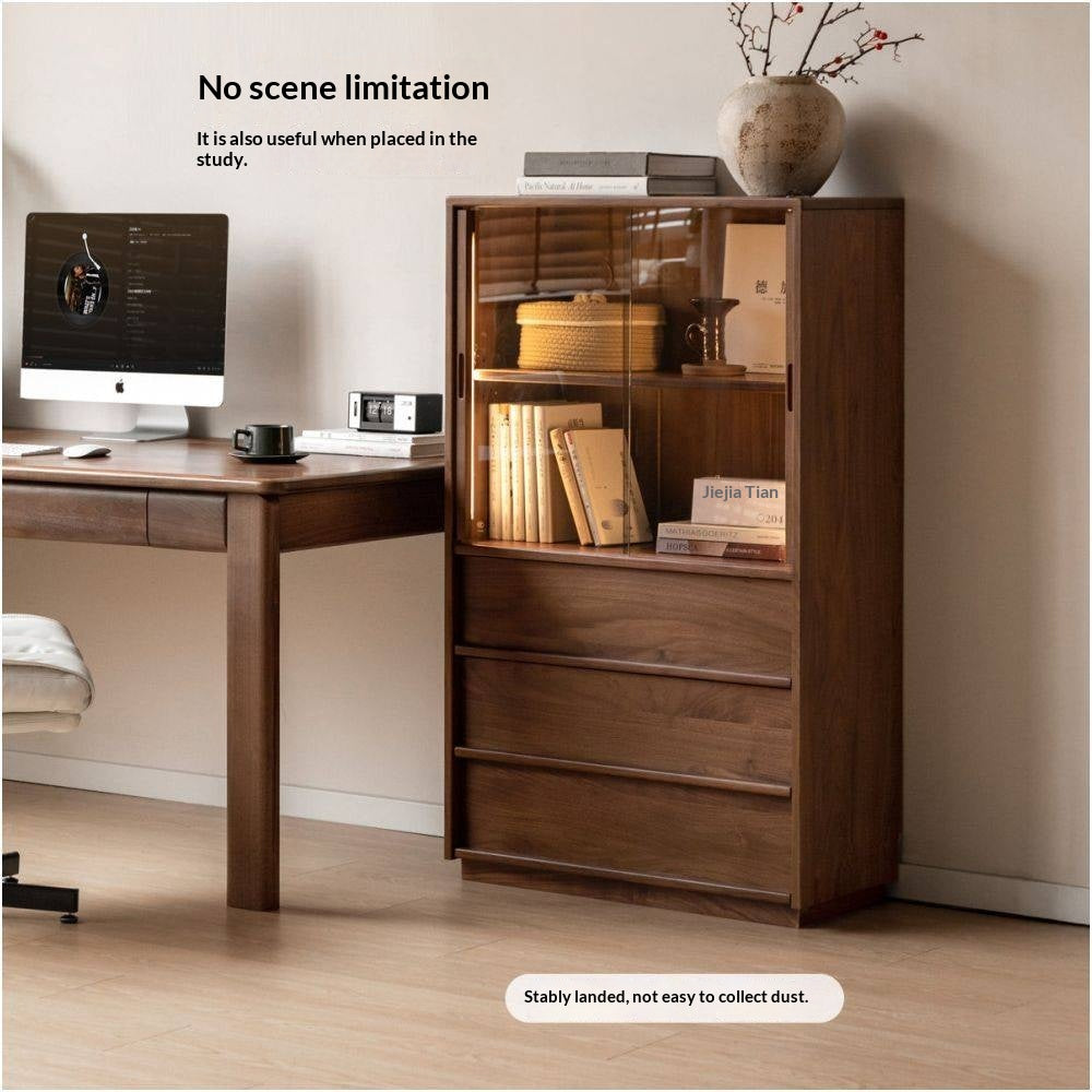 Oak Solid Wood Side Cabinet with Skeleton Line
