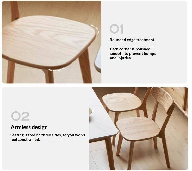 Oak, Cherry, Beech Solid Wood Curved Backrest Dining Chair