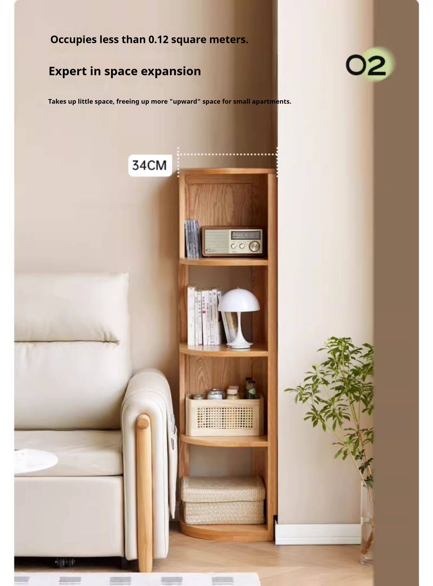 Solid Rubberwood, Oak, Ash Solid Wood Triangle Corner Bookshelf with Multi-Layer Shelving