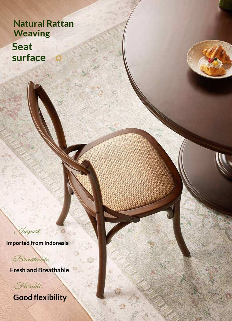 4 pcs -White Oak Solid Wood French Country Cross Back Dining Chair with Rattan Seat