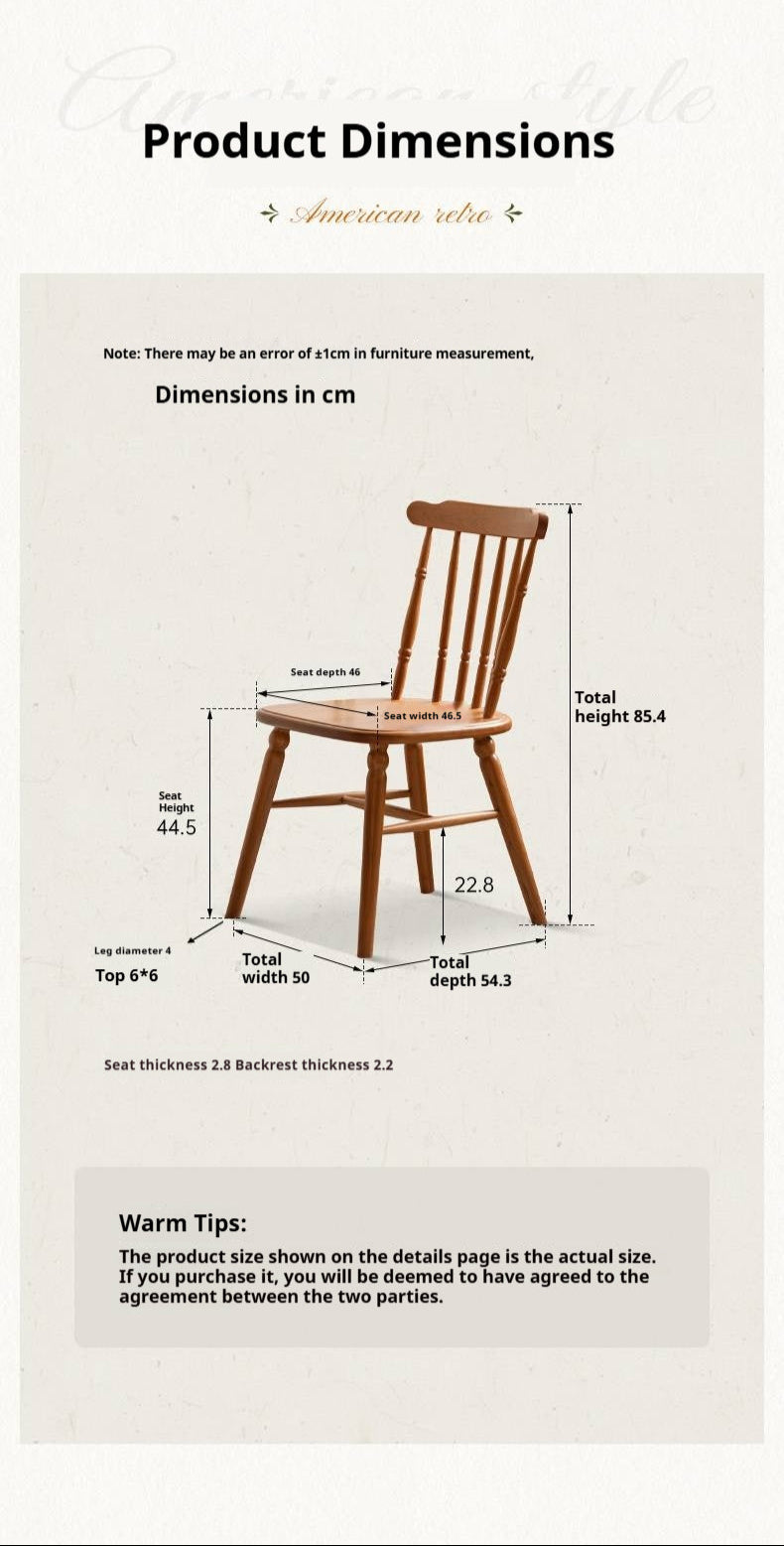 Set 4 pcs Cherry Solid Wood Retro Backrest Chair