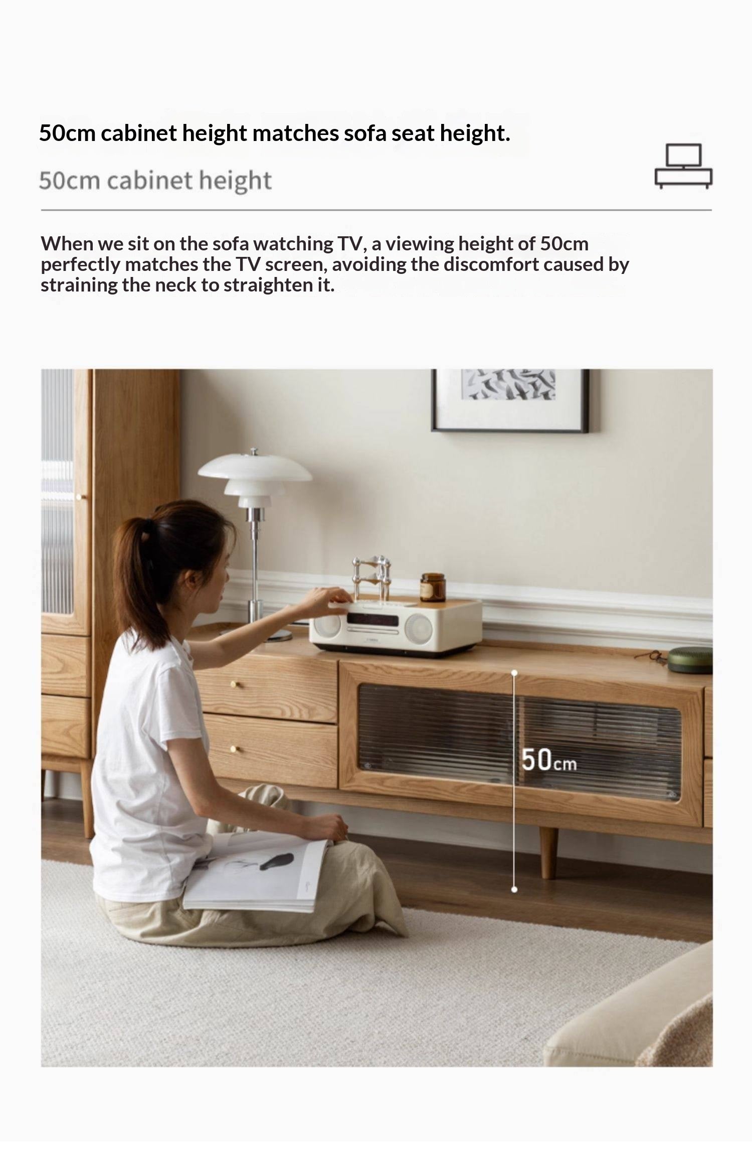 White Ash Solid Wood Nordic White Wax TV Cabinet.