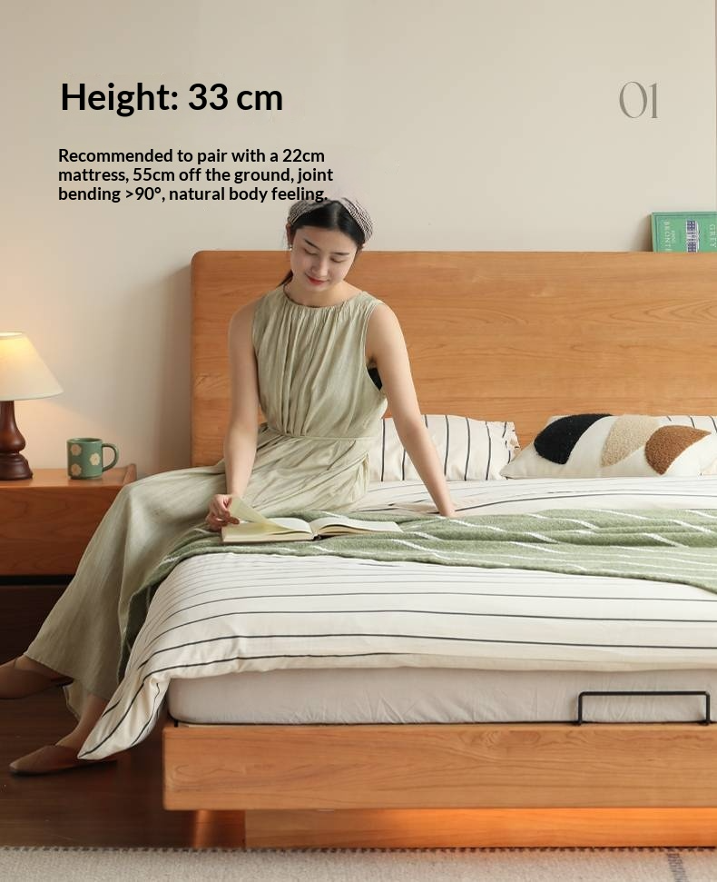 Cherry Solid Wood Modern Minimalist Storage Box Bed with Suspension Design