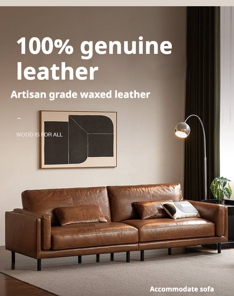 Italian Medieval Style Genuine Leather Oil-Wax Sofa