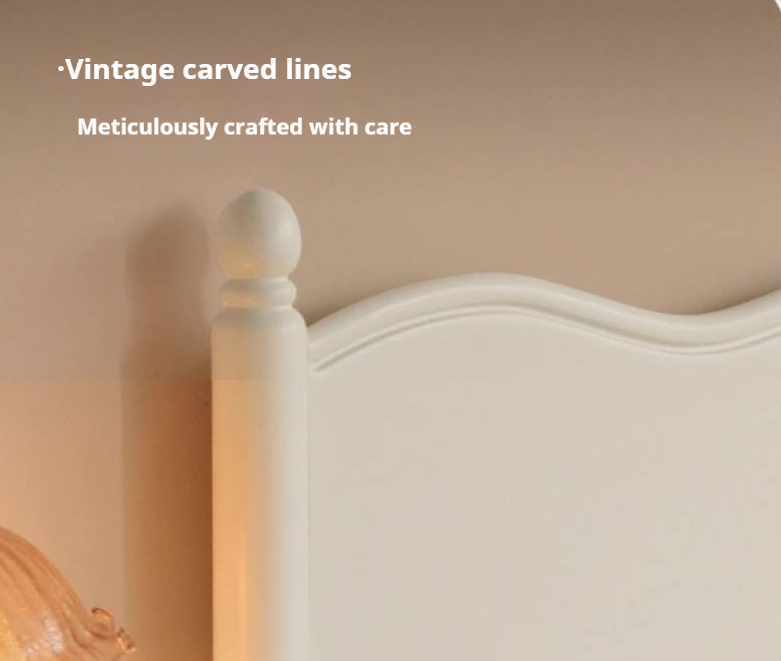 Rubberwood Solid Wood Bed, French Cream Style