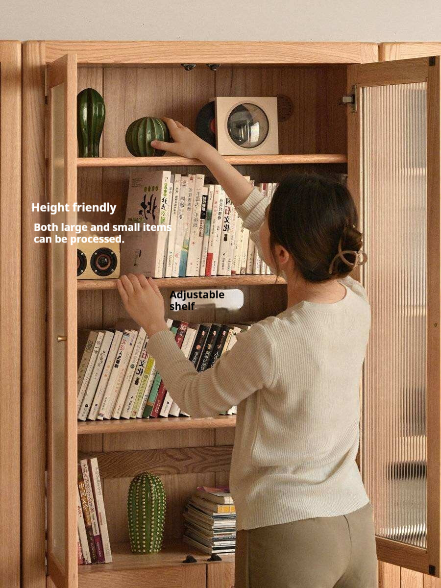 Oak, Solid Rubberwood Modern Minimalist Combination Bookcase