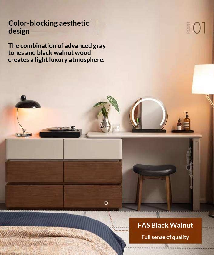 Black Walnut, Poplar Solid Wood Vanity Table Modern Italian Design