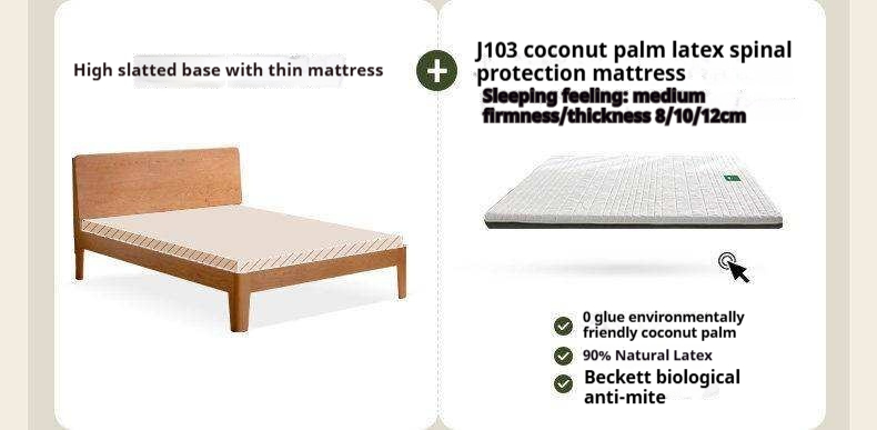 Cherry Solid Wood Platform Bed with Slightly Reclined Panel Headboard and Tapered Legs