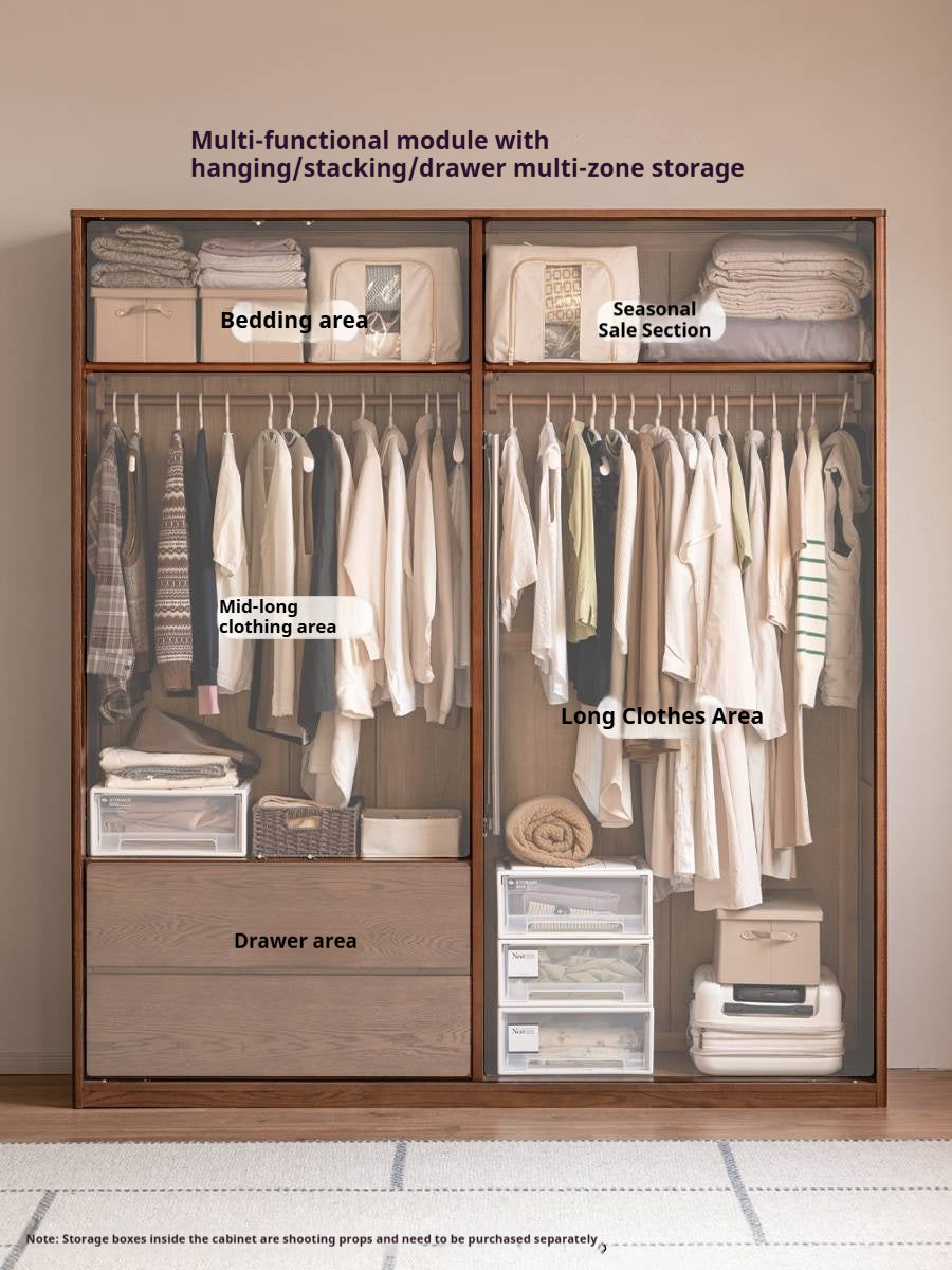 Oak Solid Wood Modern Style Wardrobe with Sliding Door