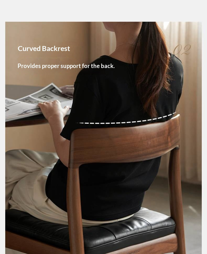 Set 4 pcs Black Walnut Solid Wood Dining Chair with Leather Seat, Mid Century Modern