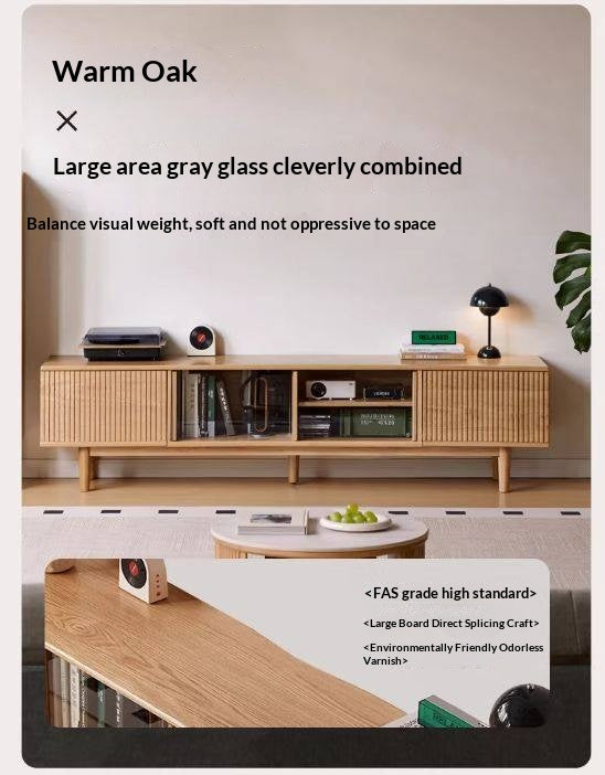 Oak Solid Wood Wall-Mounted TV Stand with Modern Minimalist Storage.